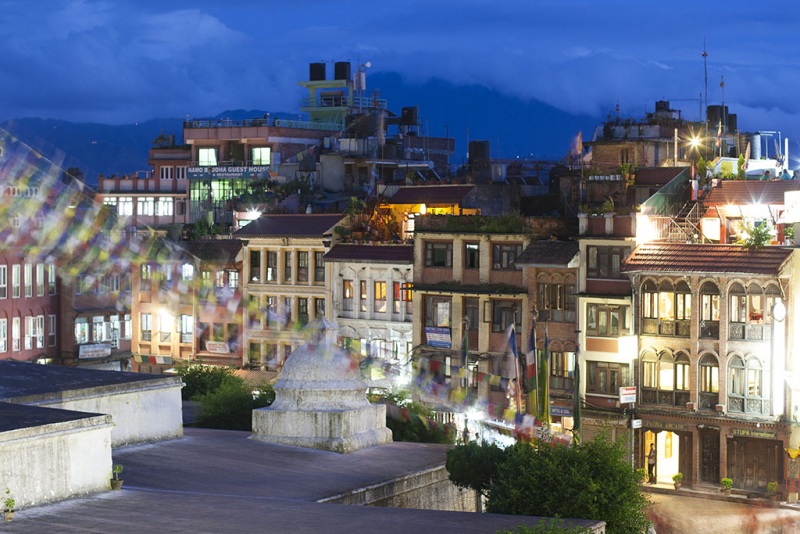 Kathmandu, Boudha nocą.